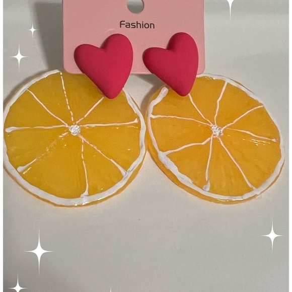 LAST 1! Large Orange and Heart Acrylic Dangle Fashion Earrings! - Picture 3 of 7